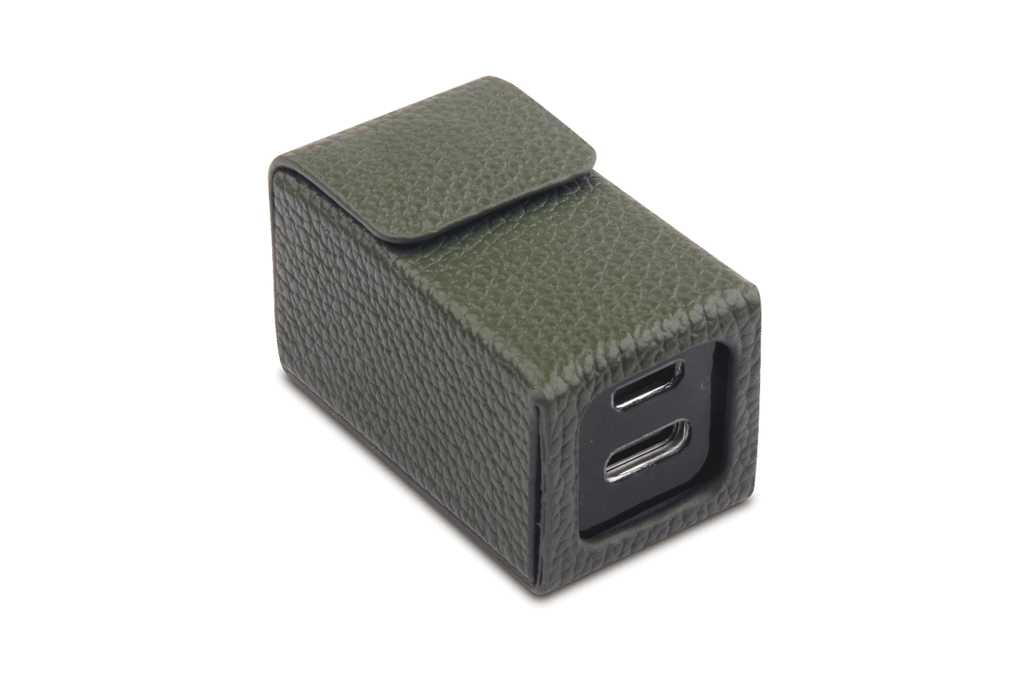 Neutron Code Store genuine leather HiFi isolator case in green with a secure flap closure