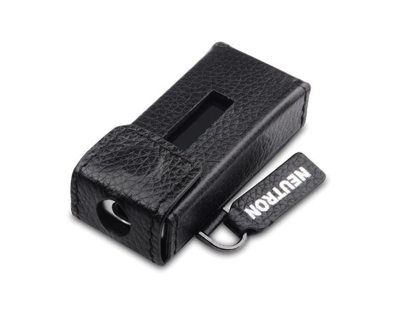 Neutron HiFi DAC leather case in black, designed for durable protection and sleek style