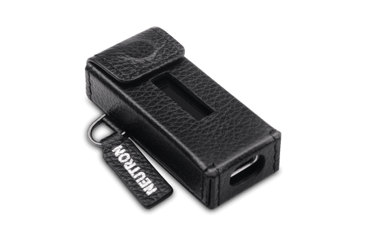 Neutron HiFi DAC leather case in black with a sleek design and functional cutouts