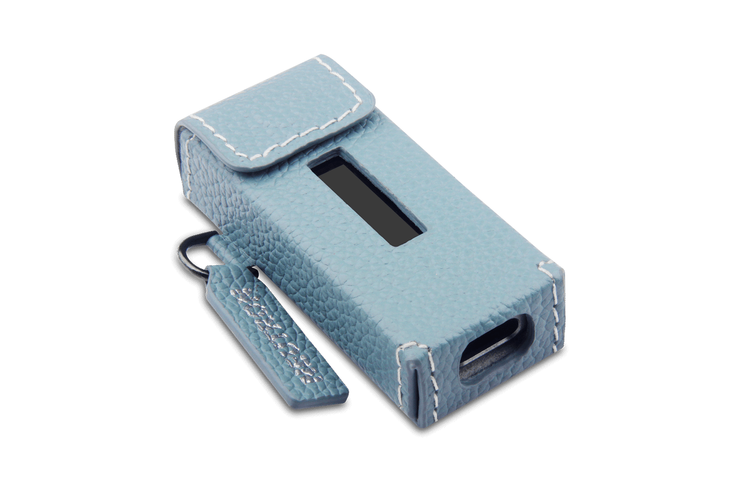 Neutron HiFi DAC leather case in light blue with a secure flap and keychain loop