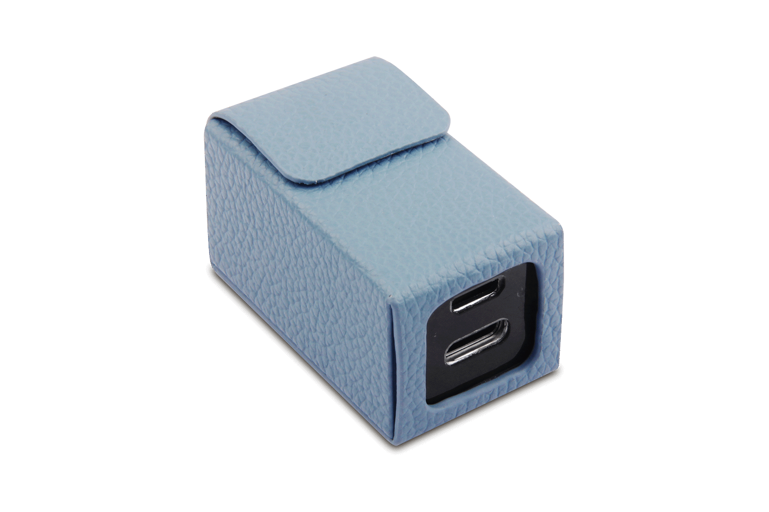 Genuine leather HiFi isolator case in light blue for protecting audio devices