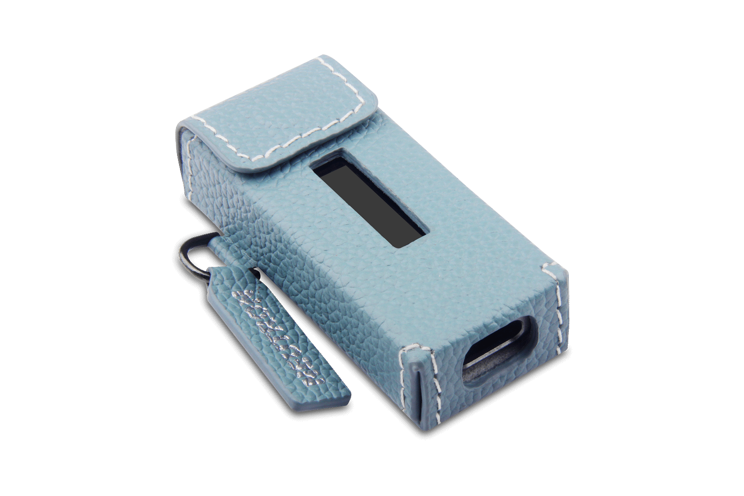 Neutron HiFi DAC leather case in light blue with a secure flap and keychain loop